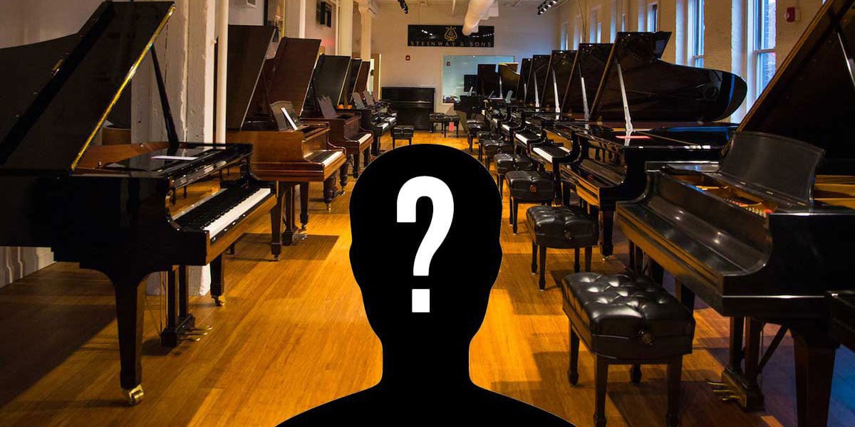 Face Silhouette With Question Mark Over It, In Front Of Pianos