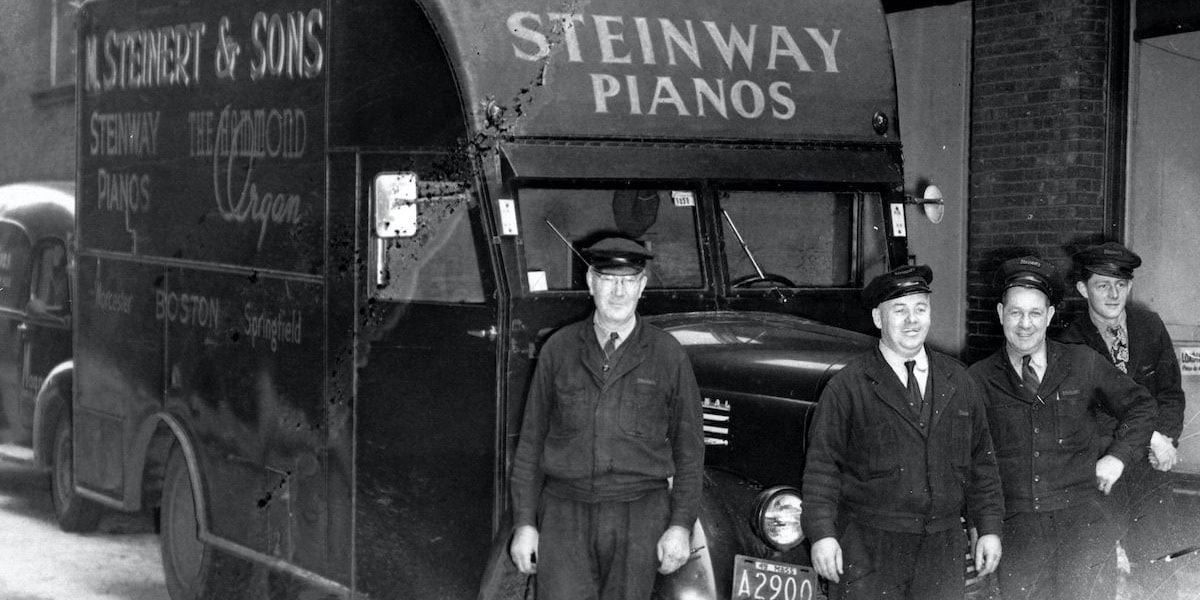 Old Photo People Infront Of Steinway Truck