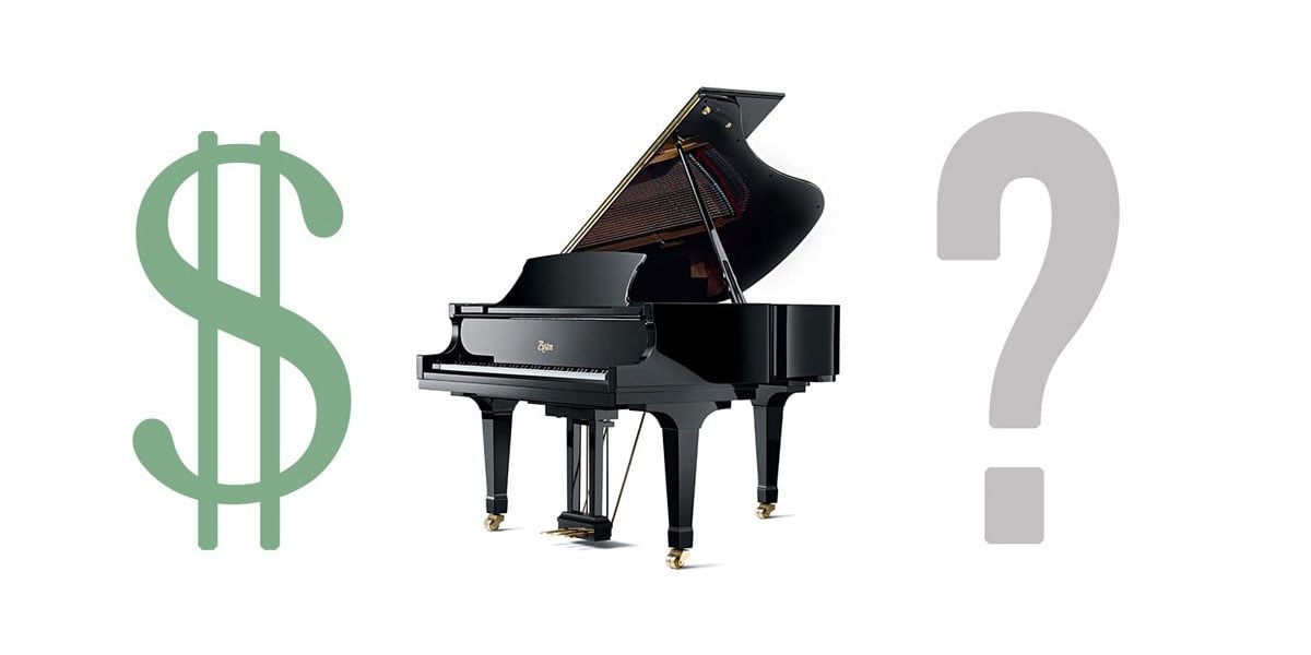 Grand Piano In Between Dollar Sign and Question Mark Icons